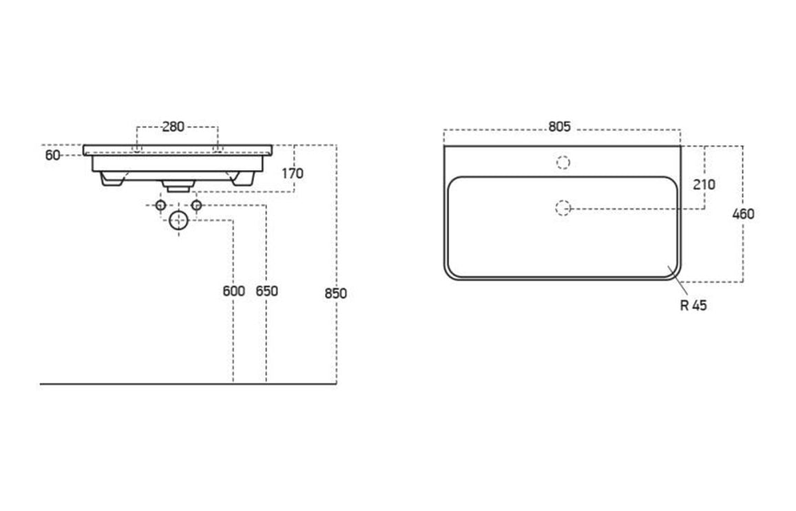 Crystal 805mm Wall Hung 1 Drawer Basin Unit & Basin - Matt Latte