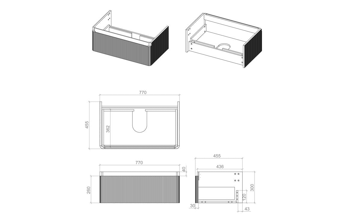Crystal 805mm Wall Hung 1 Drawer Basin Unit & Basin - Matt Black