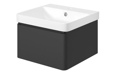 Crystal 500mm Wall Hung 1 Drawer Basin Unit & Basin - Matt Black