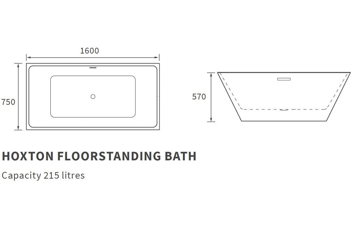 Harriet Freestanding 1600x750x570mm Bath
