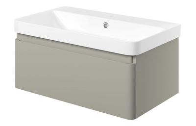 Crystal 805mm Wall Hung 1 Drawer Basin Unit & Basin - Matt Latte