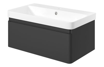 Crystal 805mm Wall Hung 1 Drawer Basin Unit & Basin - Matt Black