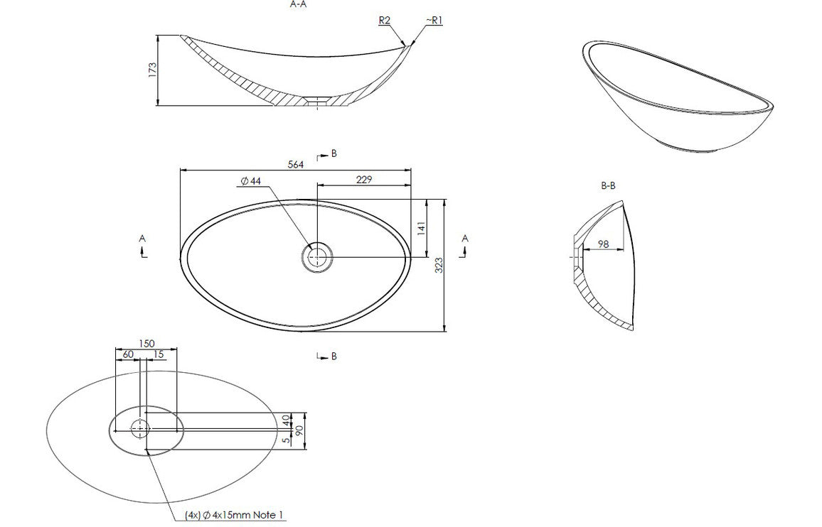 Elms 564x323mm 0TH Resin Washbowl