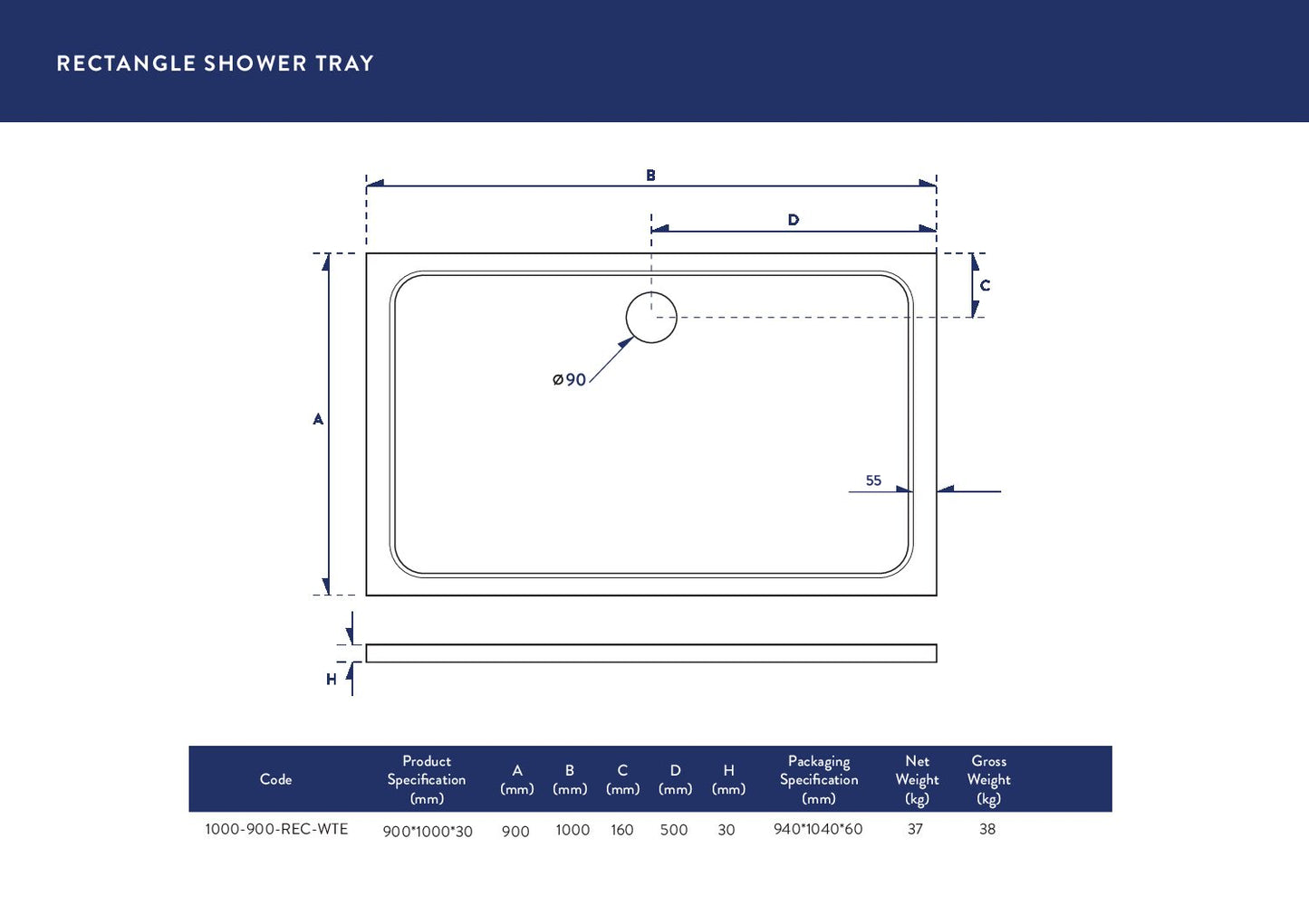 Scudo - Shires Rectangular Shower Tray & Fast Flow Waste