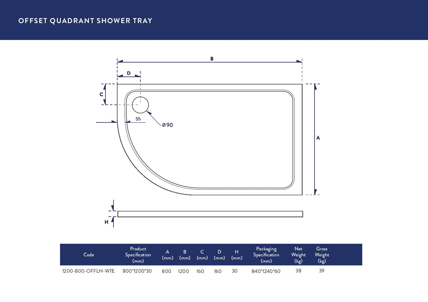 Scudo - Shires Offset Quad Shower Tray LH & Fast Flow Waste