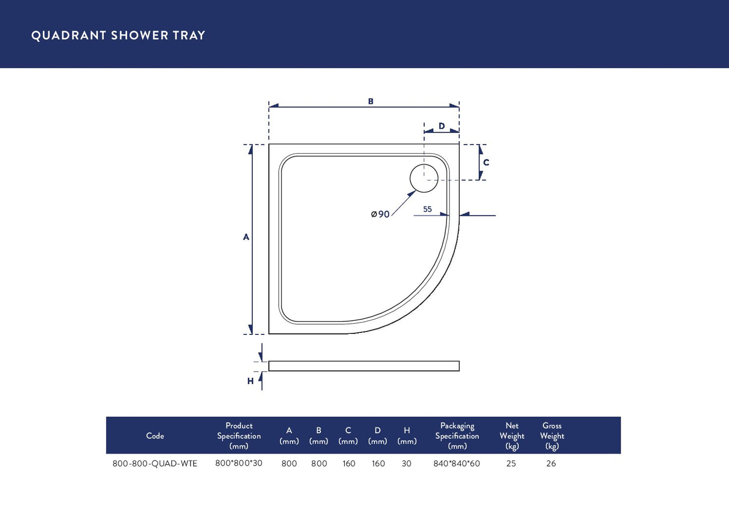 Scudo - Shires Quadrant Shower Tray & Fast Flow Waste