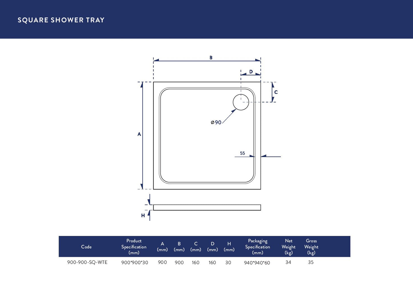 Scudo - Shires Square Shower Tray & Fast Flow Waste