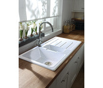 Abode Acton 1.5B & Drainer Ceramic Inset Sink - White