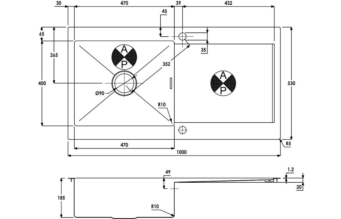 Abode Verve Drainer Inset Sink - St/Steel