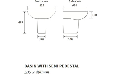 Maple 535x490mm 1TH Basin & Semi Pedestal