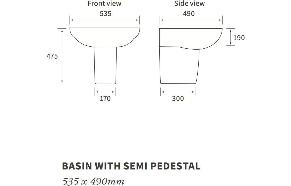 Maple 535x490mm 1TH Basin & Semi Pedestal