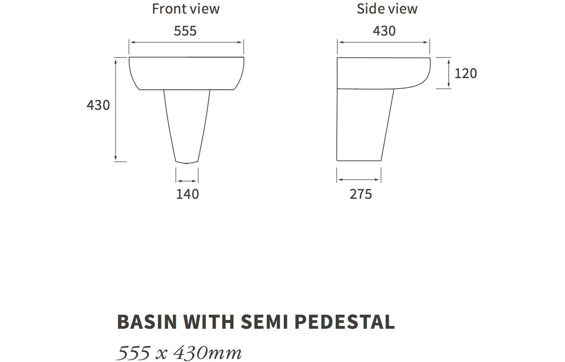 Chestnut 555x430mm 1TH Basin & Semi Pedestal