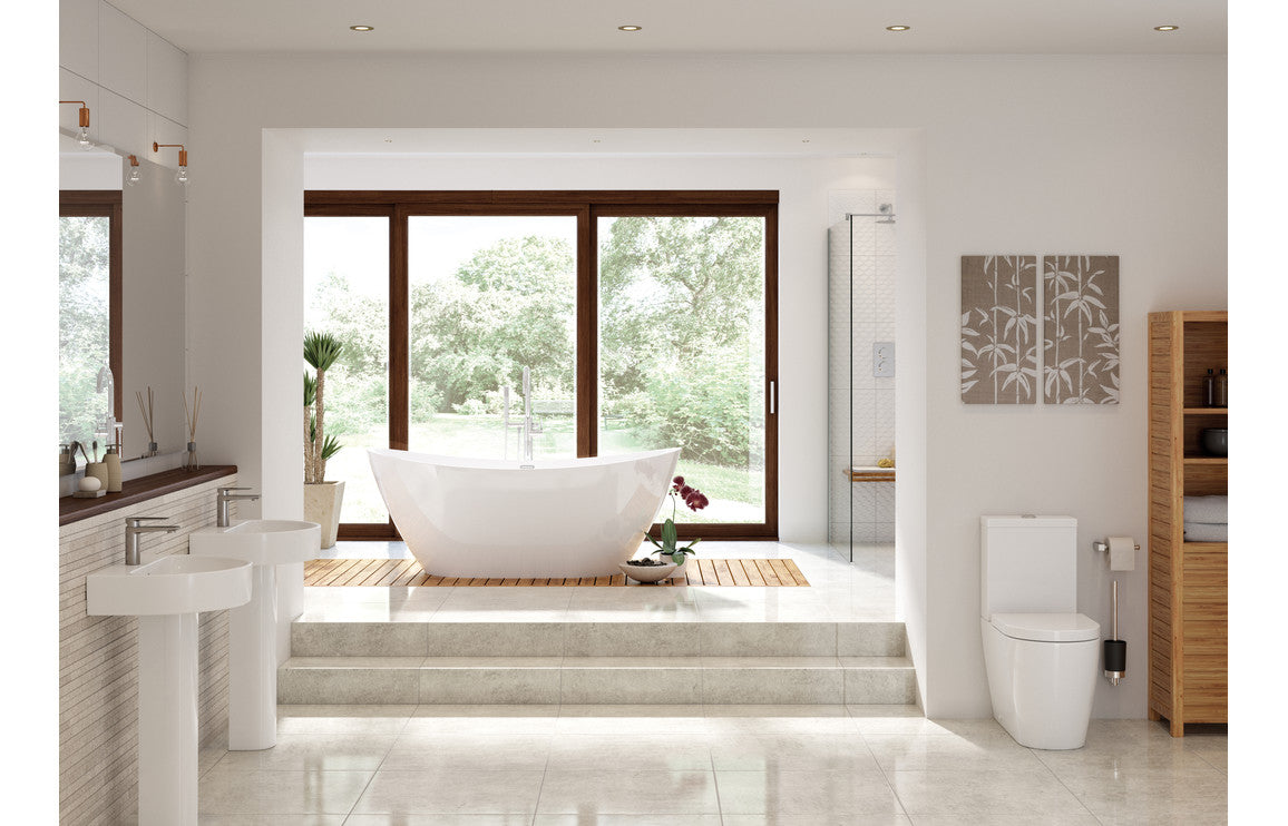 Chestnut Rimless Close Coupled Fully Shrouded Comfort Height WC & Soft Close Seat - DUE IN STOCK 20/03/24