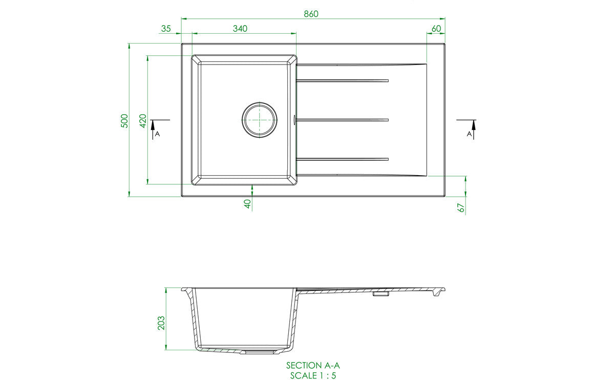 Prima+ Compact Granite 1B & Drainer Inset Sink