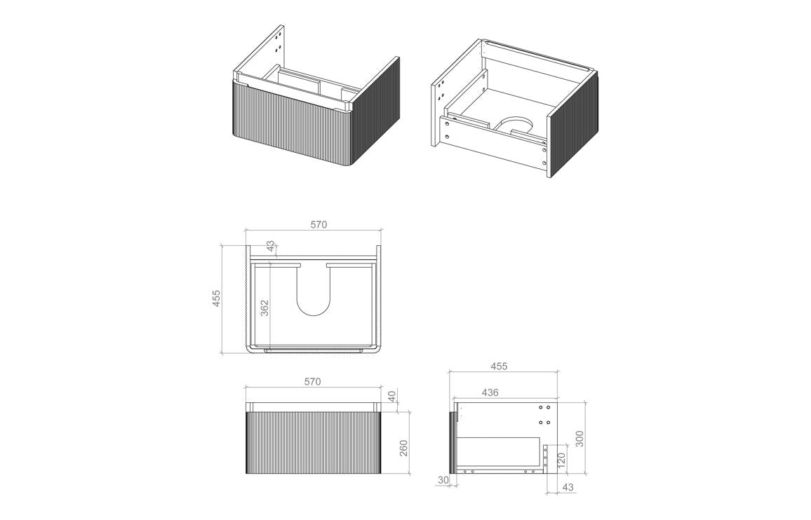 Crystal 605mm Wall Hung 1 Drawer Basin Unit & Basin - Matt Black