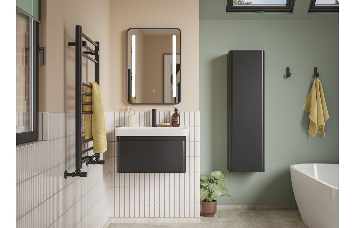 Crystal 350mm Wall Hung 1 Door Tall Unit - Matt Black