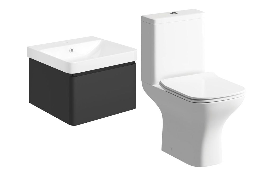 Crystal 500mm Basin Unit & Rimless Close Coupled WC Pack - Matt Black