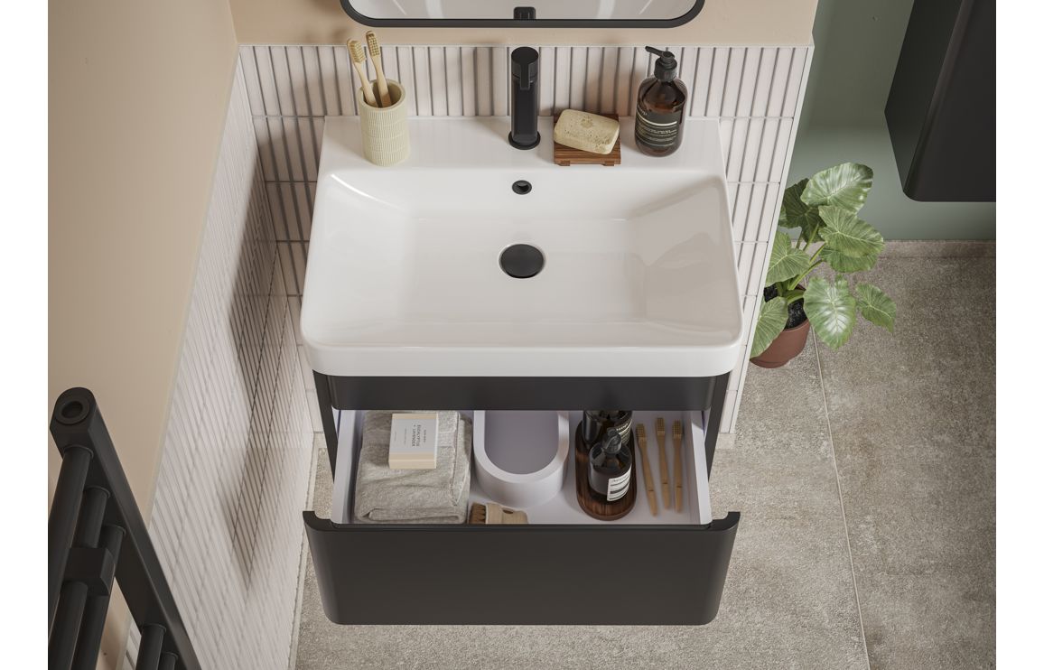Crystal 500mm Wall Hung 1 Drawer Basin Unit & Basin - Matt Black