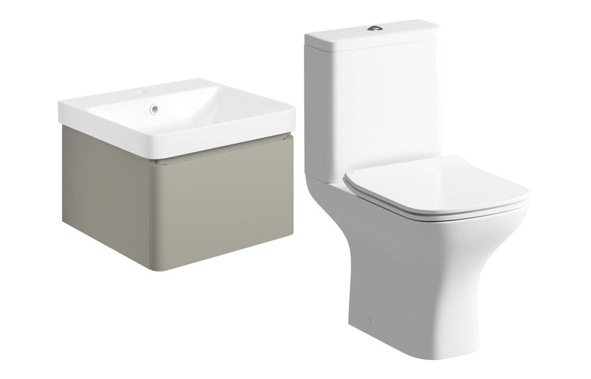 Crystal 500mm Basin Unit & Rimless Close Coupled WC Pack - Matt Latte