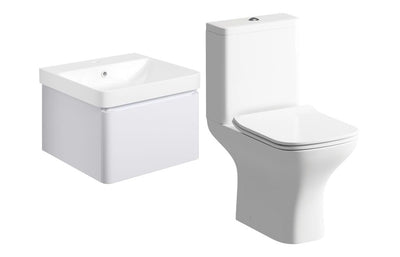 Crystal 500mm Basin Unit & Rimless Close Coupled WC Pack - Matt White