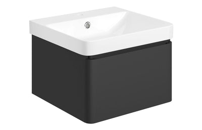 Crystal 500mm Wall Hung 1 Drawer Basin Unit & Basin - Matt Black