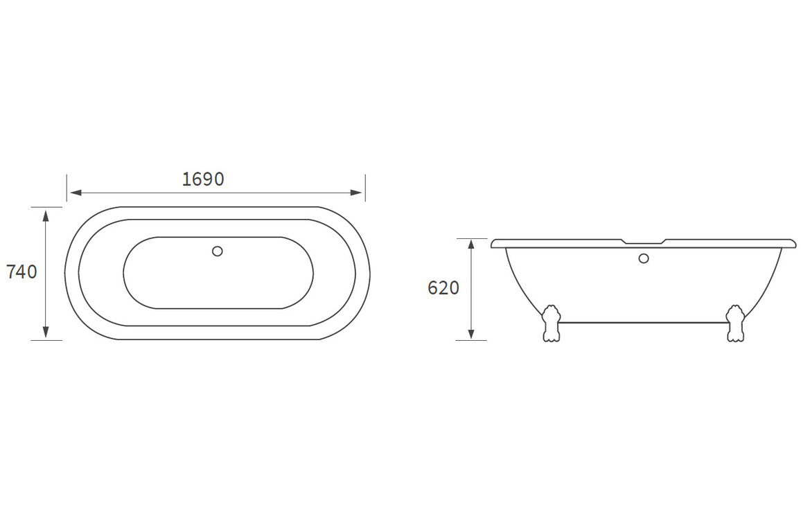 Barnum Freestanding 1690x740x620mm 2TH Bath w/Feet