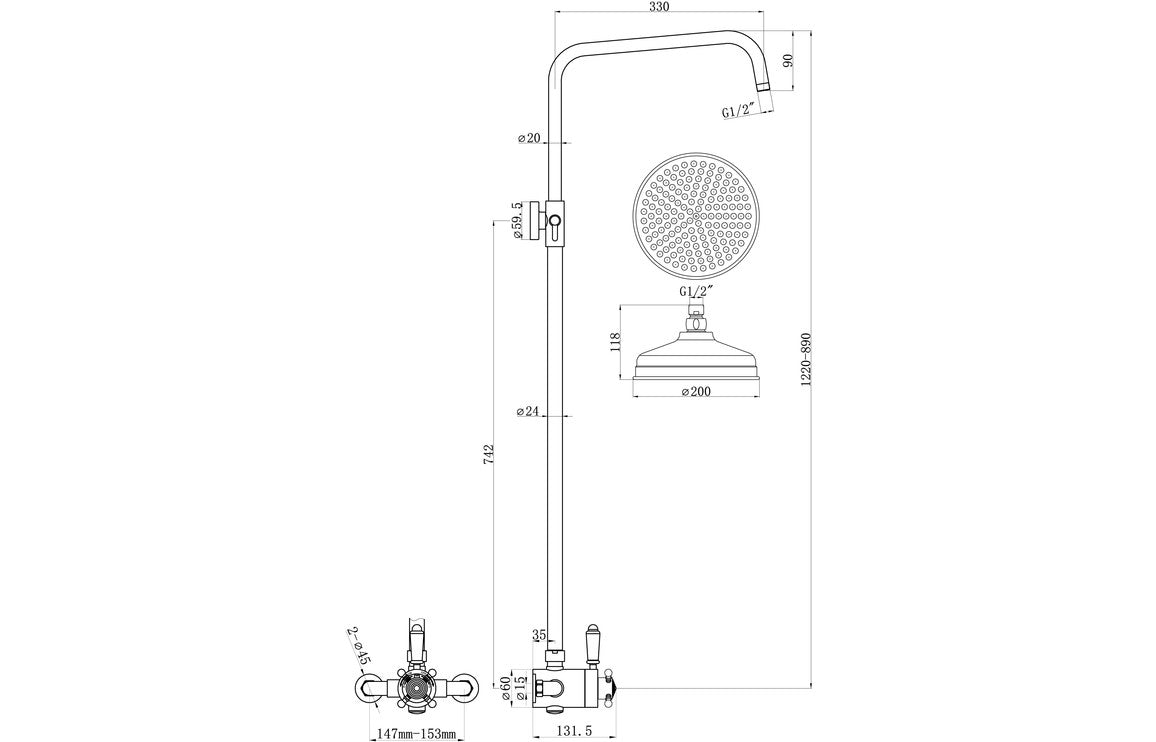 Bertie Shower Pack Two - Concentric Single Outlet Shower Valve & Overhead Kit