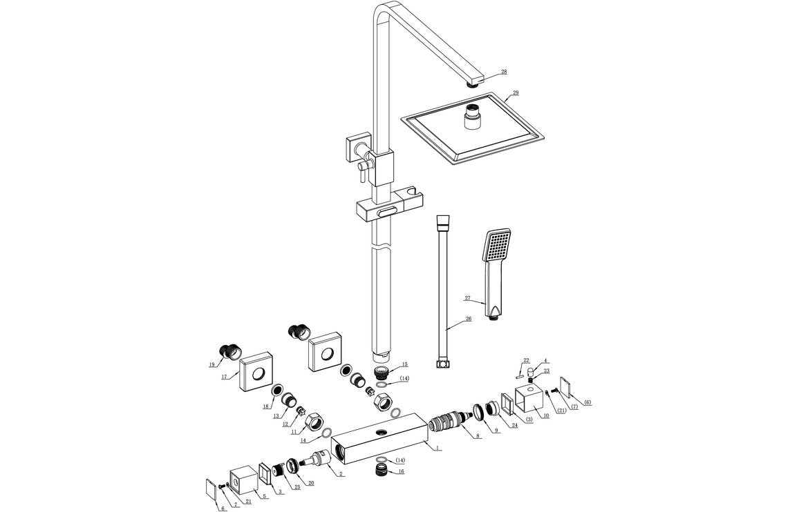 Square Thermostatic Bar Mixer w/Riser Kit - Matt Black