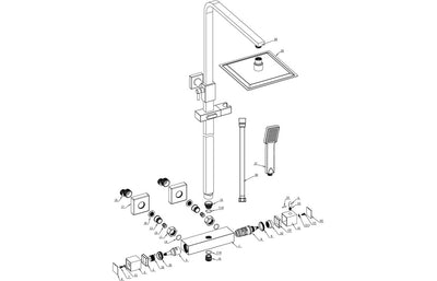 Square Thermostatic Bar Mixer w/Riser Kit - Matt Black