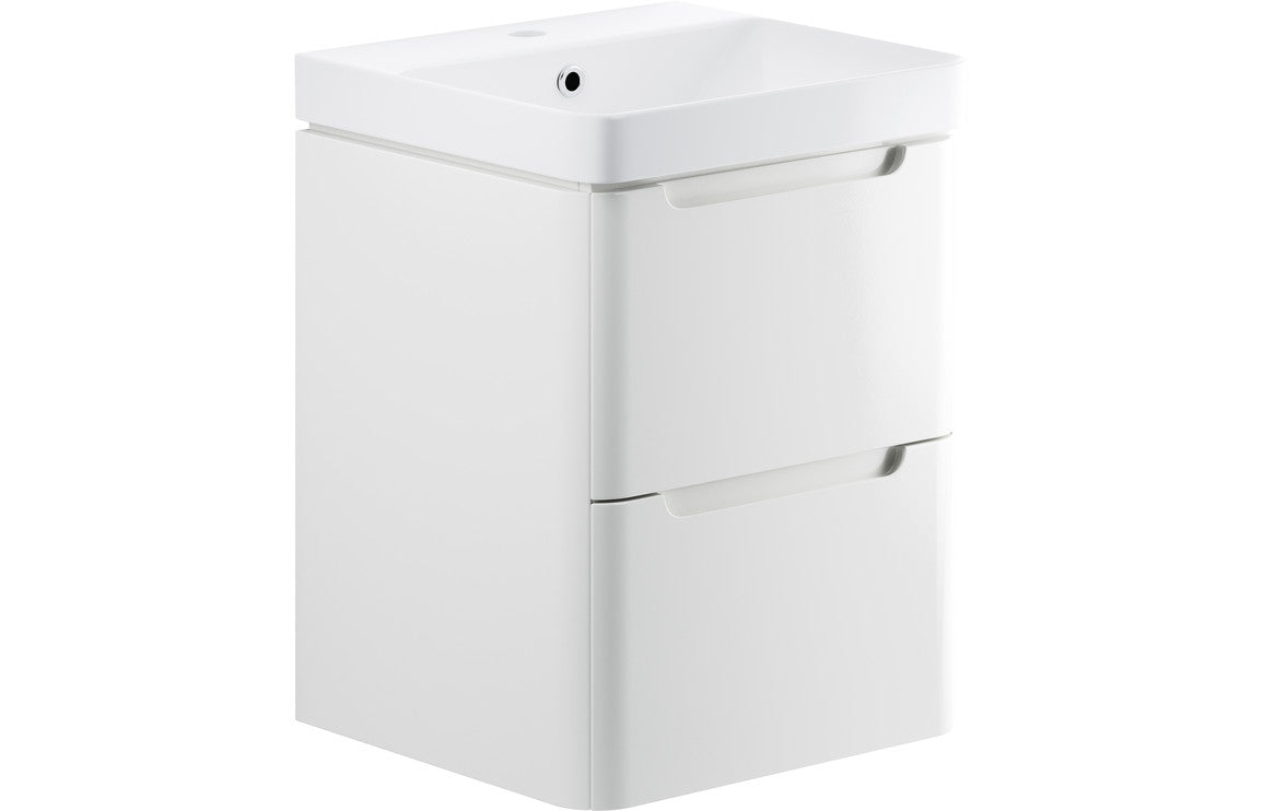 Stamford 500mm 2 Drawer Wall Hung Cloakroom Basin Unit - White Gloss