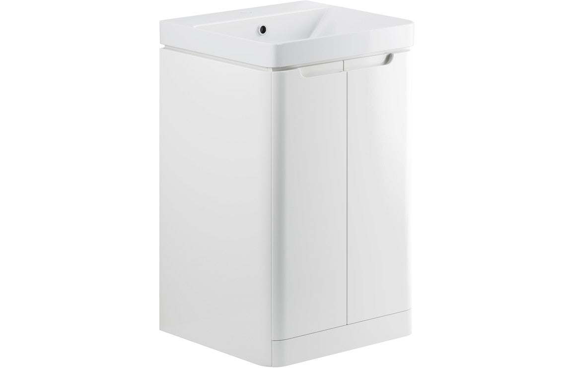 Stamford 500mm 2 Door Floor Standing Cloakroom Basin Unit - White Gloss