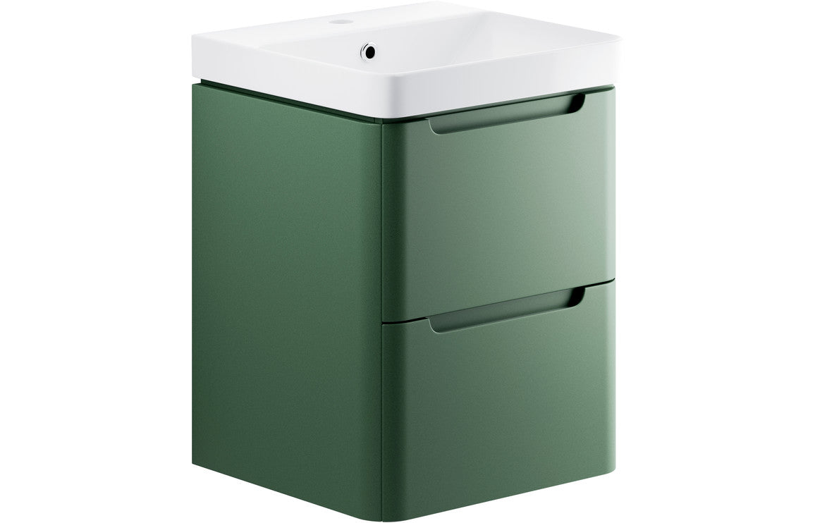 Stamford 500mm 2 Drawer Wall Hung Cloakroom Basin Unit - Matt Sage Green
