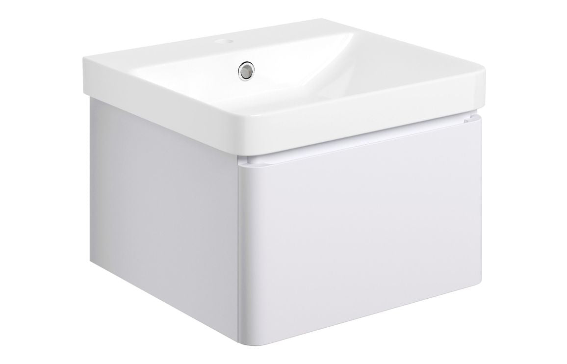 Crystal 500mm Wall Hung 1 Drawer Basin Unit & Basin - Matt White