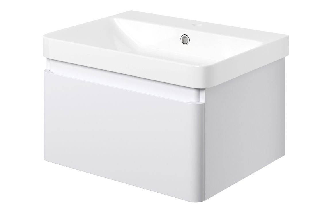 Crystal 605mm Wall Hung 1 Drawer Basin Unit & Basin - Matt White