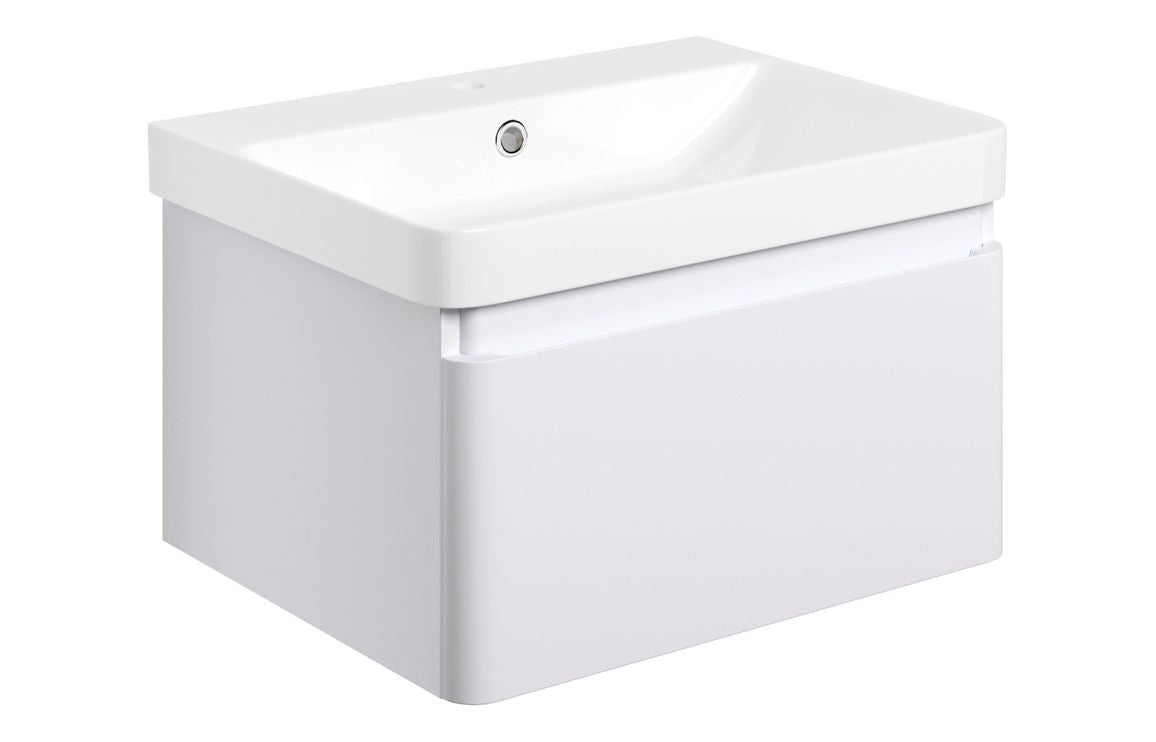 Crystal 605mm Wall Hung 1 Drawer Basin Unit & Basin - Matt White