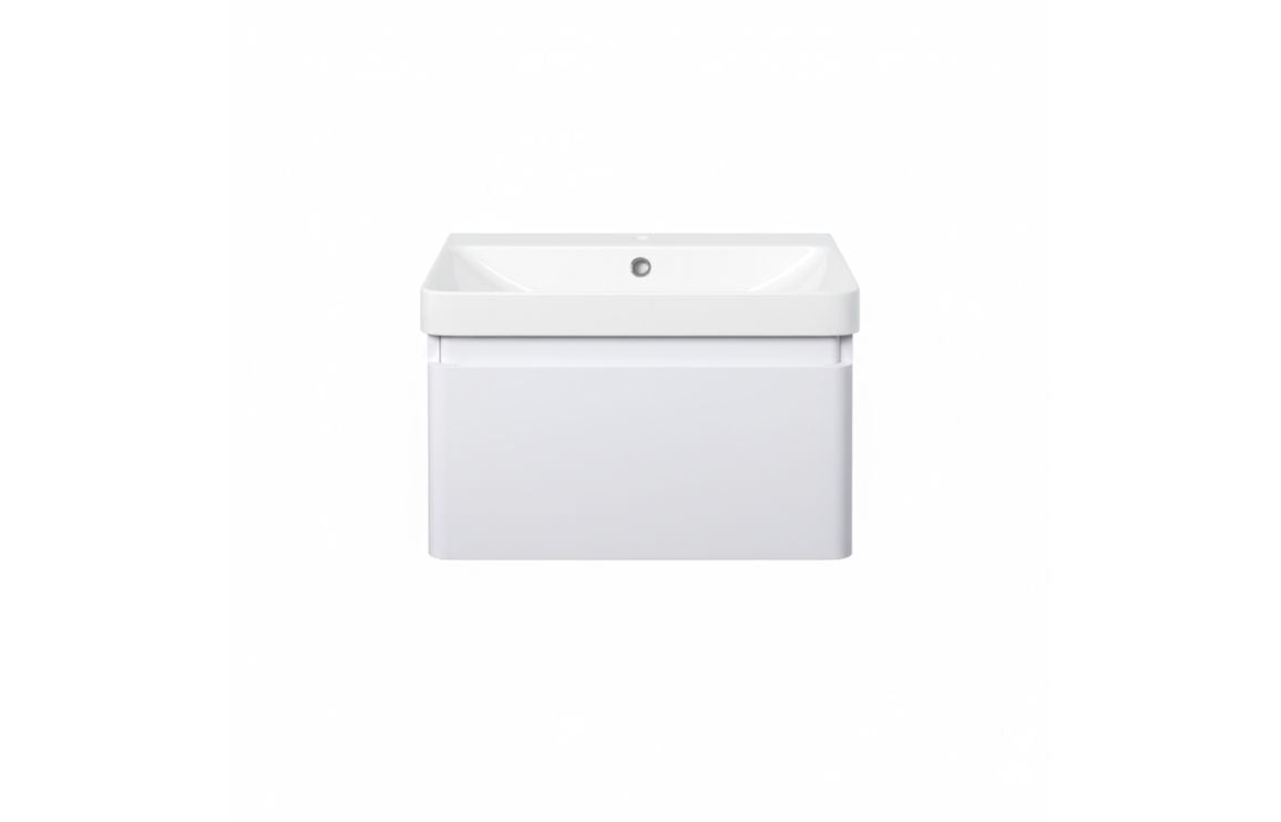 Crystal 605mm Wall Hung 1 Drawer Basin Unit & Basin - Matt White