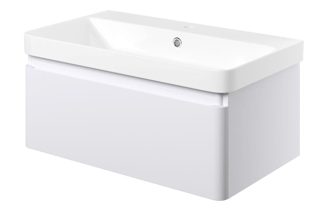 Crystal 805mm Wall Hung 1 Drawer Basin Unit & Basin - Matt White