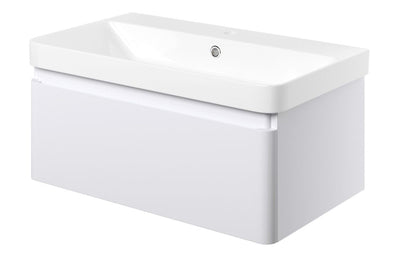 Crystal 805mm Wall Hung 1 Drawer Basin Unit & Basin - Matt White