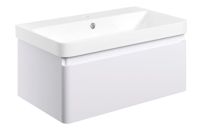 Crystal 805mm Wall Hung 1 Drawer Basin Unit & Basin - Matt White