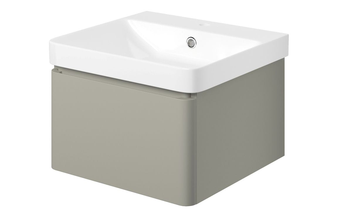 Crystal 500mm Wall Hung 1 Drawer Basin Unit & Basin - Matt Latte