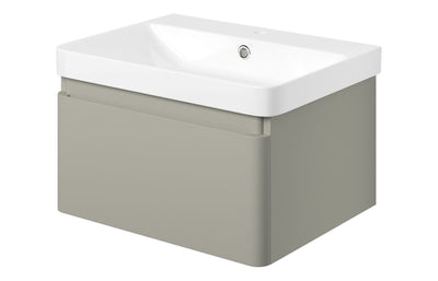Crystal 605mm Wall Hung 1 Drawer Basin Unit & Basin - Matt Latte