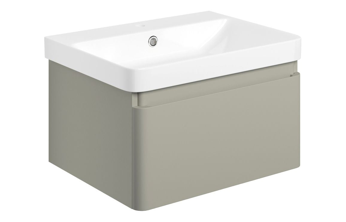 Crystal 605mm Wall Hung 1 Drawer Basin Unit & Basin - Matt Latte