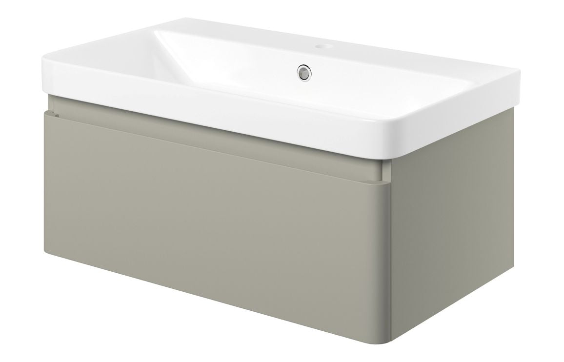 Crystal 805mm Wall Hung 1 Drawer Basin Unit & Basin - Matt Latte