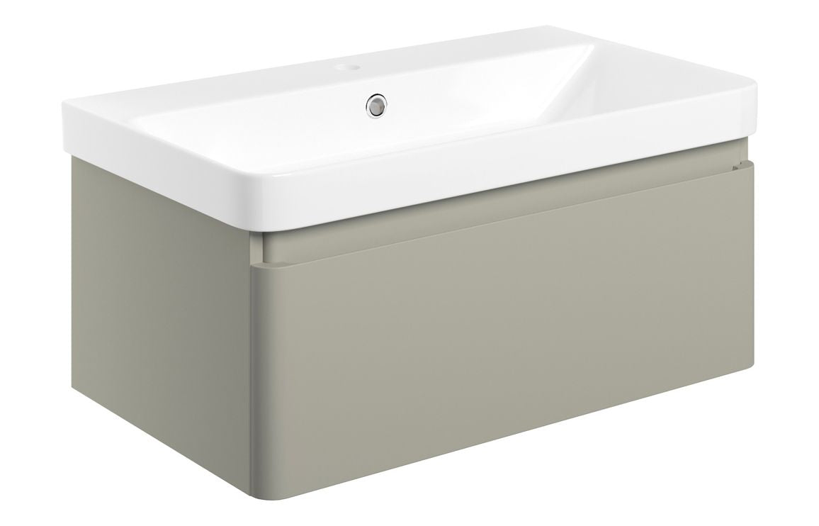 Crystal 805mm Wall Hung 1 Drawer Basin Unit & Basin - Matt Latte