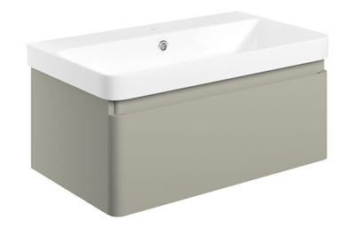 Crystal 805mm Wall Hung 1 Drawer Basin Unit & Basin - Matt Latte