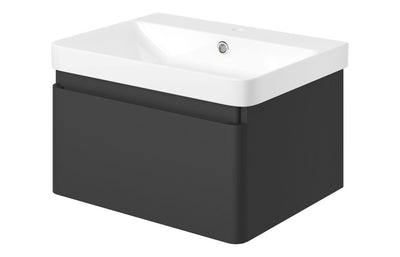 Crystal 605mm Wall Hung 1 Drawer Basin Unit & Basin - Matt Black