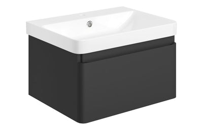 Crystal 605mm Wall Hung 1 Drawer Basin Unit & Basin - Matt Black