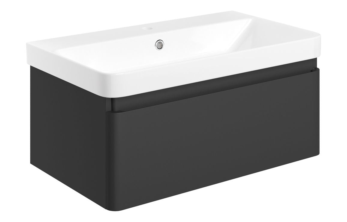 Crystal 805mm Wall Hung 1 Drawer Basin Unit & Basin - Matt Black
