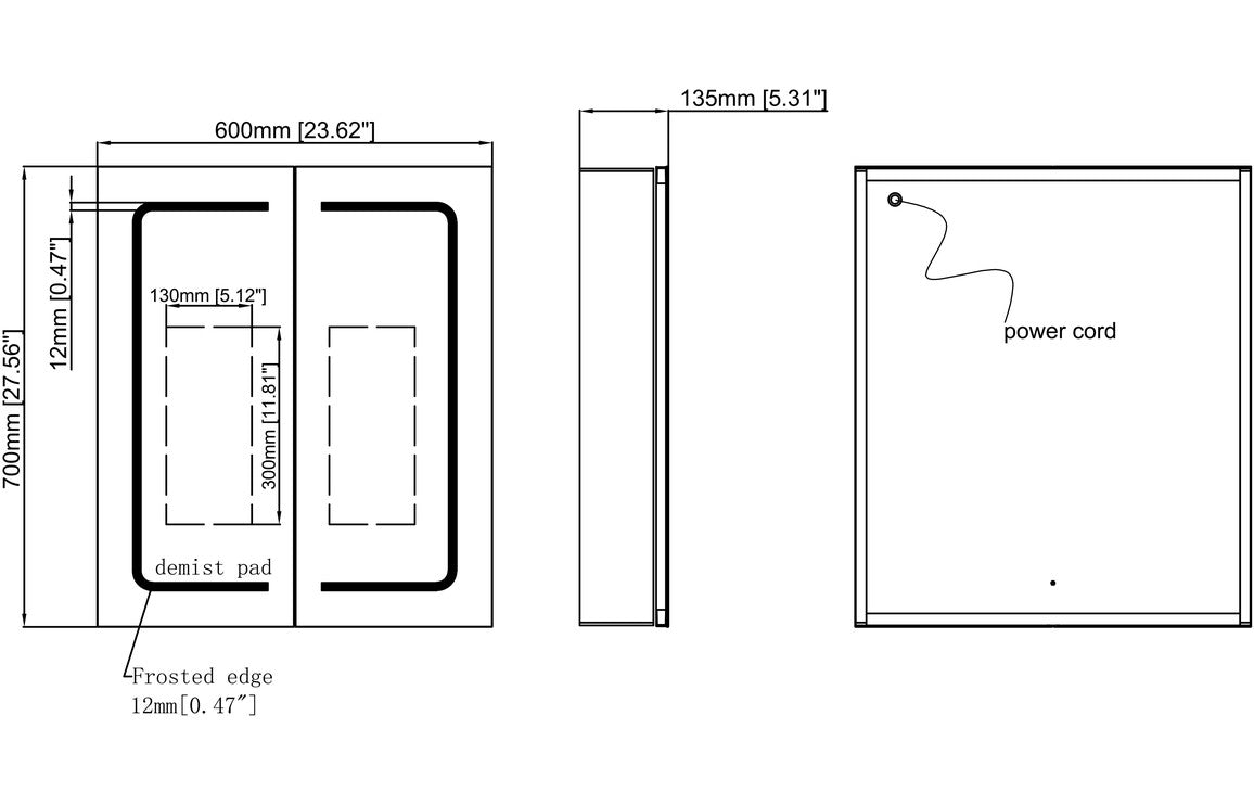 Rita 600mm 2 Door Front-Lit LED Mirror Cabinet 700x 600