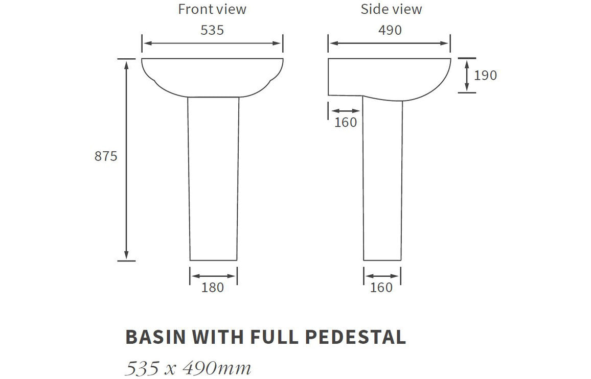 Maple 535x490mm 1TH Basin & Full Pedestal